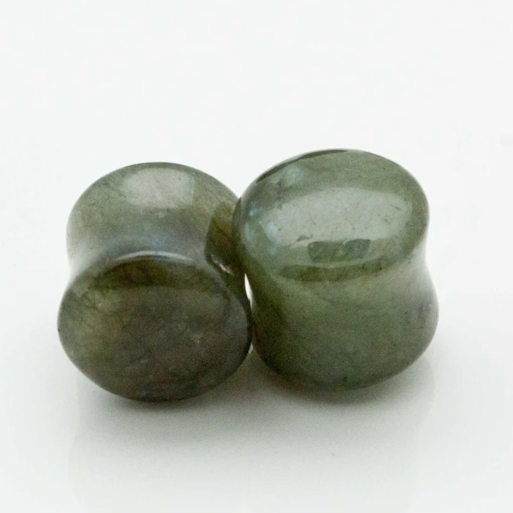 Gray Labradorite Double Flare Plugs - 9/16" (14mm) - Picture 2 of 3